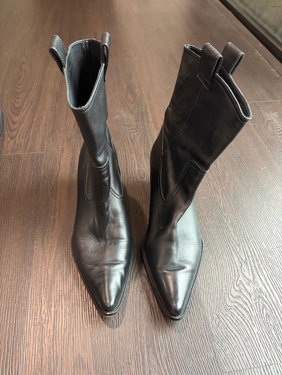 STAUD Shoes - STAUD Black Leather Pointed-Toe Mid-Calf Women's Boots